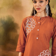 Floral Embroidered Pure Cotton Straight Kurta With Trouser
