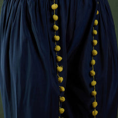 Navy Blue Notch-Neck Mirror Work Chanderi Silk Kurta With Dhoti Pant And Dupatta