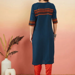 Ethnic Motifs Embroidered Thread Work Straight Kurta