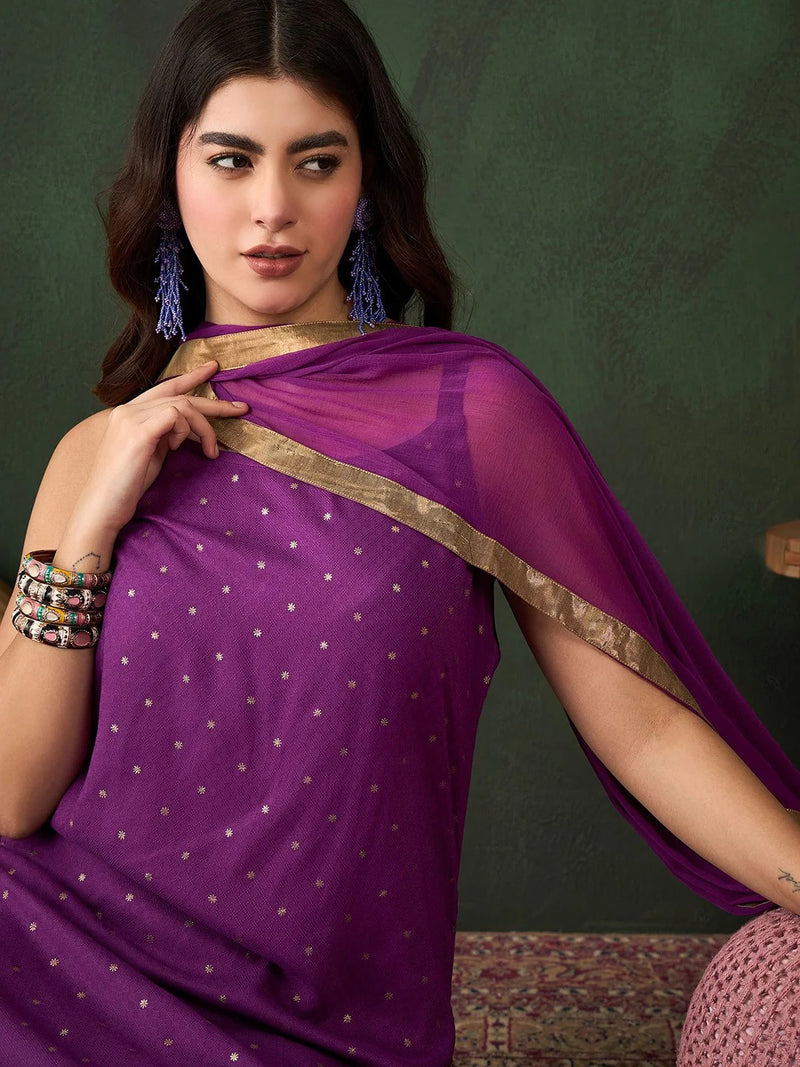 Printed Shoulder Strap Gotta Patti Kurta With Trousers & Dupatta