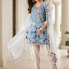 Ethnic Motifs Printed & Mirror Work Pure Cotton Kurta With Dhoti Pant & Dupatta Kurta Set