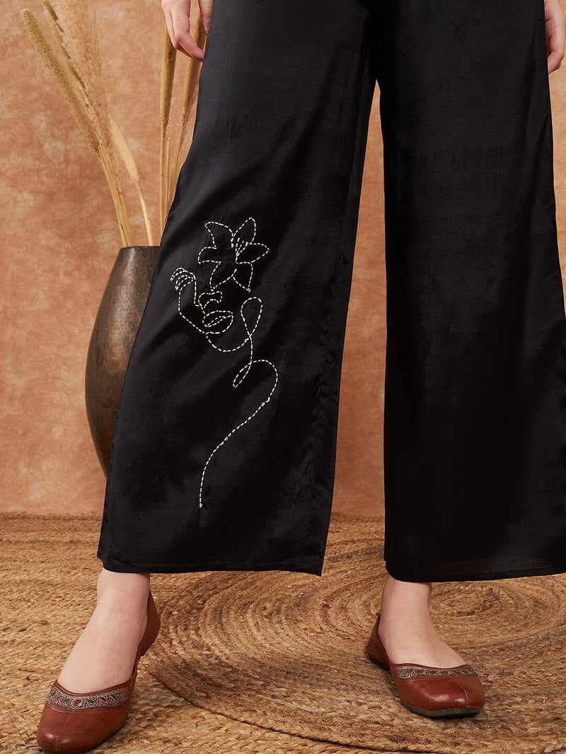 Embroidered Viscose Silk Oversized Shirt With Palazzo Co-Ords