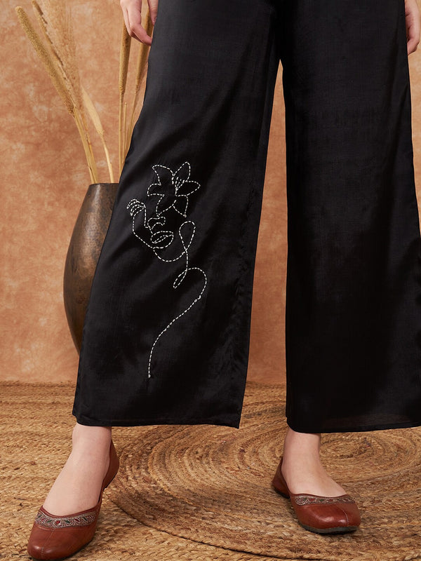 Embroidered Viscose Silk Oversized Shirt With Palazzo Co-Ords
