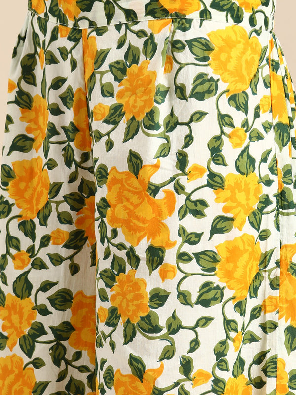 Women Yellow Floral Printed Lace Inserts Pure Cotton Kurta with Sharara & Dupatta