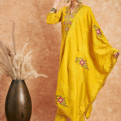 Floral Embroidered Pure Cotton Straight Kurta With Trouser & Dupatta