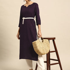 Women Sequined Striped Kurta