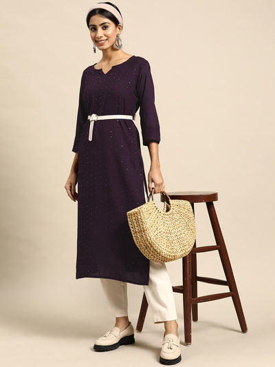 Women Sequined Striped Kurta