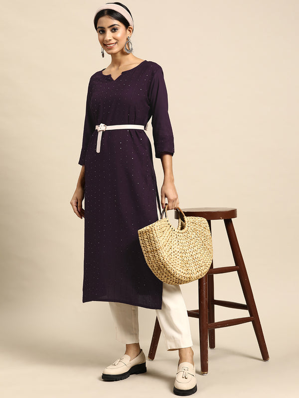 Women Sequined Striped Kurta