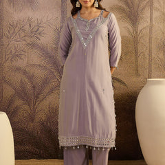 Sequin Embroidered Straight Kurta With Trouser & Dupatta