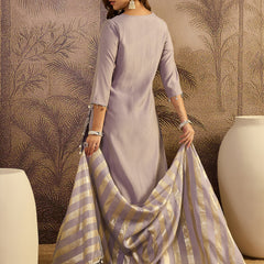 Sequin Embroidered Straight Kurta With Trouser & Dupatta