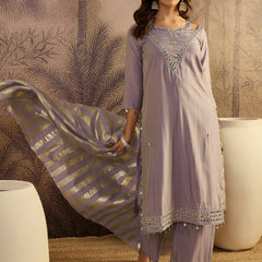Sequin Embroidered Straight Kurta With Trouser & Dupatta