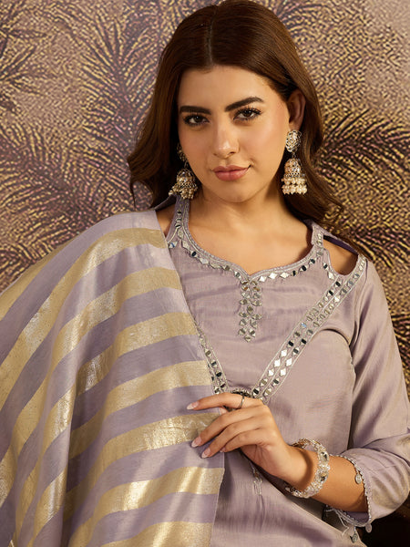 Sequin Embroidered Straight Kurta With Trouser & Dupatta