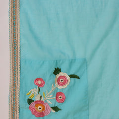 Sky Blue Floral Embroidered  Straight Kurta With Pant & Dupatta Kurta Set
