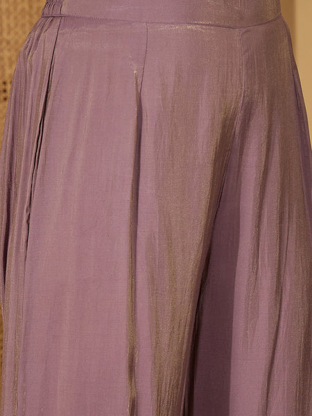 Purple Floral Embroidered Straight Kurta With Palazzo & Dupatta