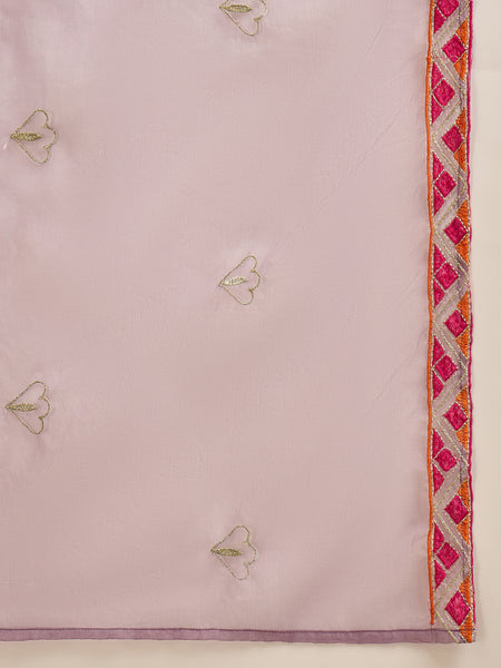 Purple Floral Embroidered Straight Kurta With Palazzo & Dupatta