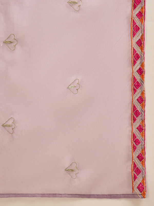 Purple Floral Embroidered Straight Kurta With Palazzo & Dupatta