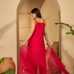Rani Embroidered Shoulder Strap Kurta With Pant & Dupatta Kurta Set