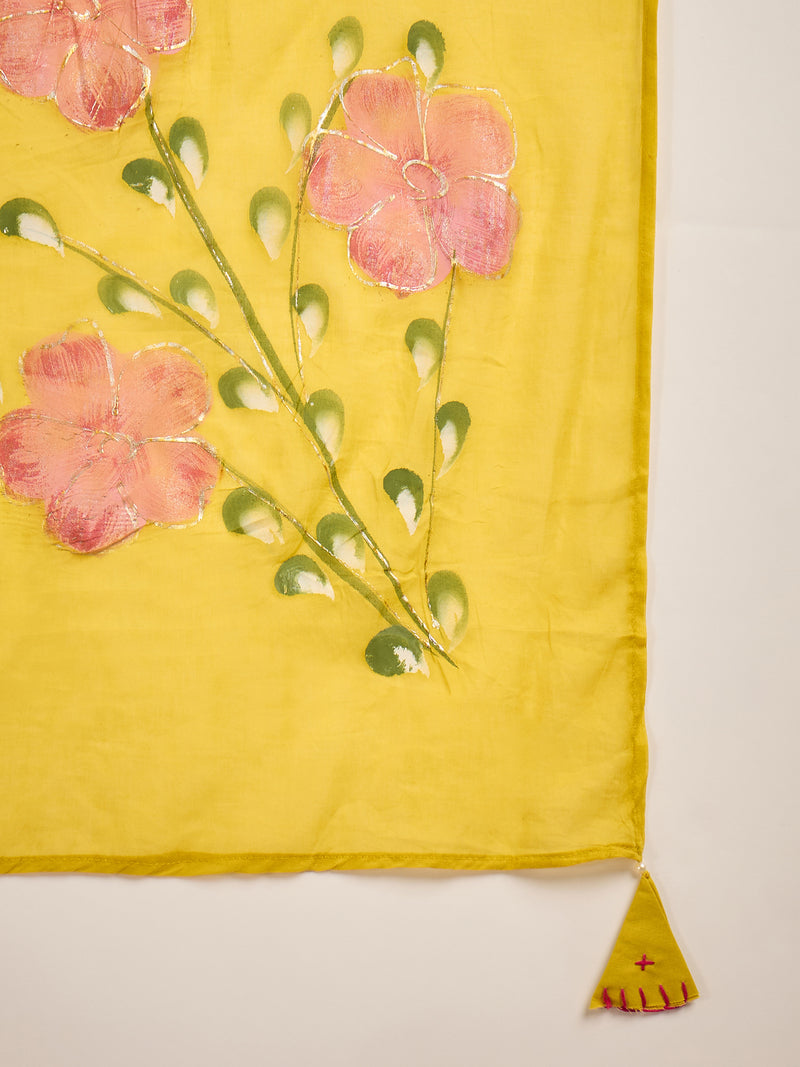 Pure Cotton Floral Embroidered Kurta with Trouser & Dupatta Kurta Set