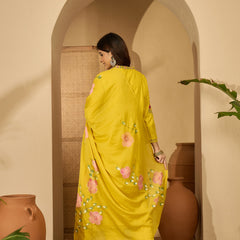 Pure Cotton Floral Embroidered Kurta with Trouser & Dupatta Kurta Set