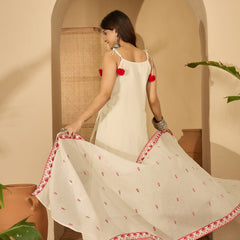 Pure Cotton Embroidered Shoulder Strap Kurta With Pant & Dupatta Kurta Set