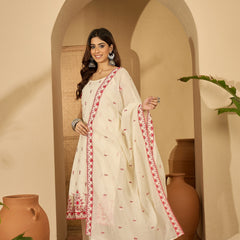 Pure Cotton Embroidered Shoulder Strap Kurta With Pant & Dupatta Kurta Set