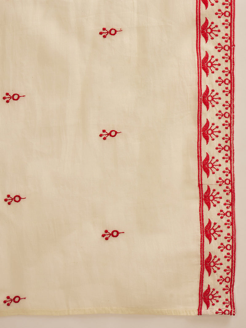 Pure Cotton Embroidered Shoulder Strap Kurta With Pant & Dupatta Kurta Set