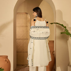 Pure Cotton Embroidered Shoulder Strap Kurta With Pant & Dupatta Kurta Set