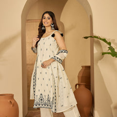 Pure Cotton Embroidered Shoulder Strap Kurta With Pant & Dupatta Kurta Set