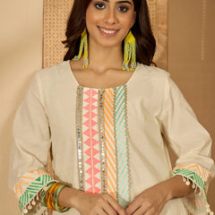 Off White Embroidered High Low Kurta With Dhoti Pant Kurta Set