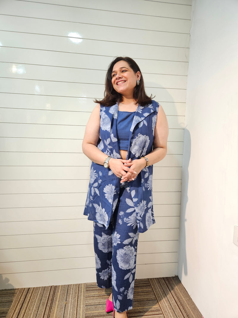 Printed Pure Cotton Top with Jacket & Palazzo Co-Ords Set