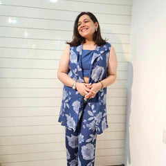 Printed Pure Cotton Top with Jacket & Palazzo Co-Ords Set
