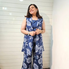 Printed Pure Cotton Top with Jacket & Palazzo Co-Ords Set