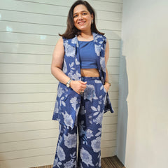 Printed Pure Cotton Top with Jacket & Palazzo Co-Ords Set
