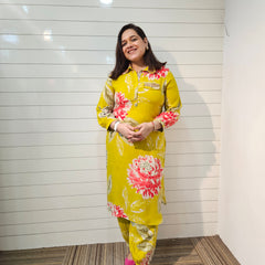 Floral Printed & Mirror Work Pathani Kurta With Trousers Kurta Set