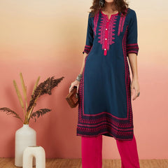 Ethnic Motifs Embroidered Thread Work Straight Kurta