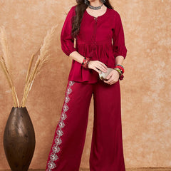 Embellished Lace Up Detail Top & Palazzo Co-Ords Set