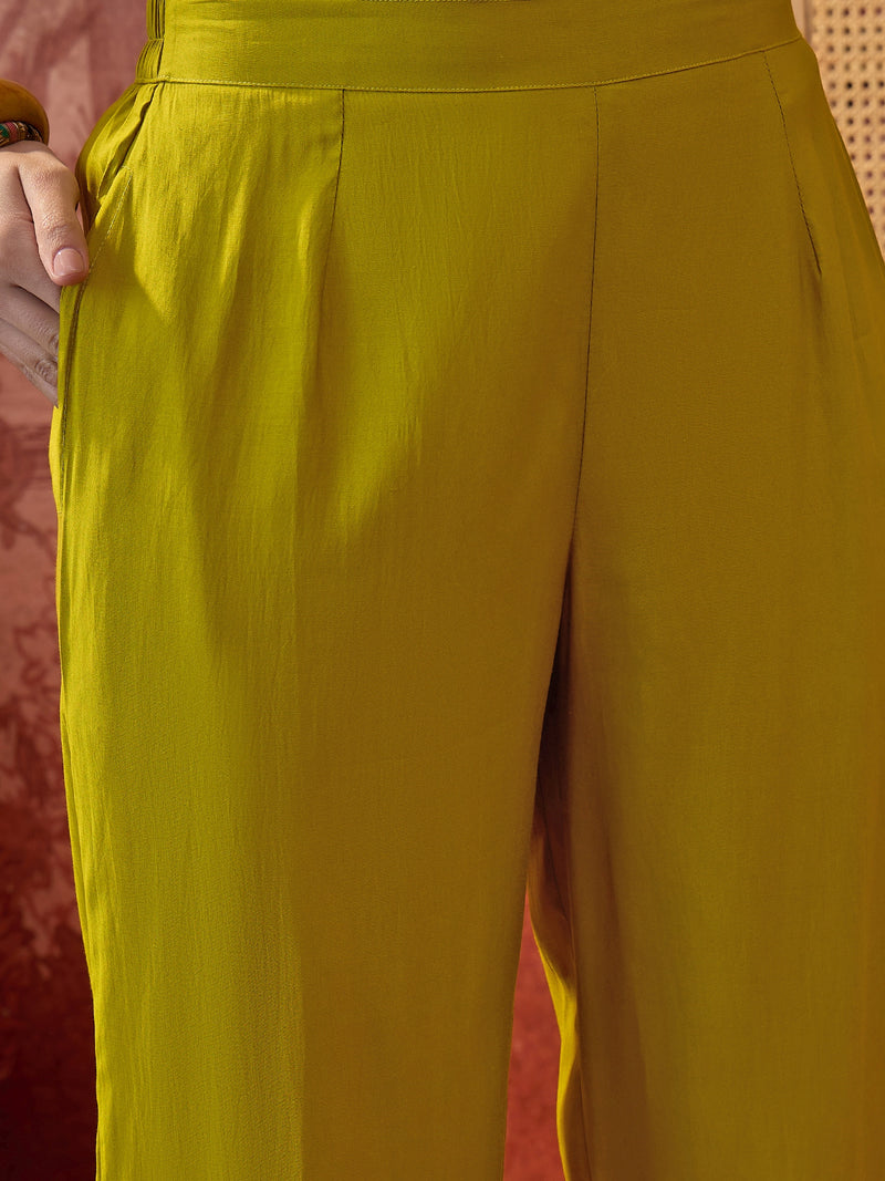 Parrot Green Embroidered Tunic With Sharara Co-Ords Set