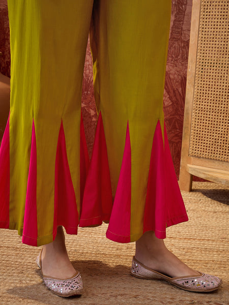 Parrot Green Embroidered Tunic With Sharara Co-Ords Set