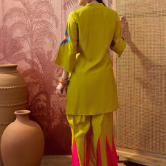 Parrot Green Embroidered Tunic With Sharara Co-Ords Set