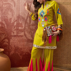 Parrot Green Embroidered Tunic With Sharara Co-Ords Set