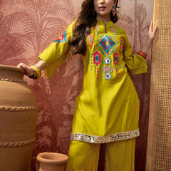 Parrot Green Embroidered Tunic With Sharara Co-Ords Set