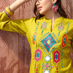 Parrot Green Embroidered Tunic With Sharara Co-Ords Set