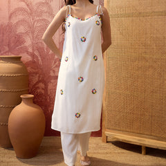 Firozi Shoulder Straps Straight  Kurta With Trouser & Dupatta Kurta Set