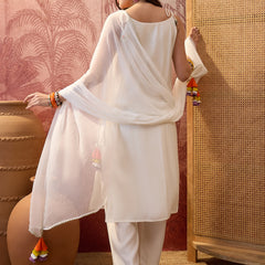 Firozi Shoulder Straps Straight  Kurta With Trouser & Dupatta Kurta Set