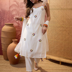 Firozi Shoulder Straps Straight  Kurta With Trouser & Dupatta Kurta Set