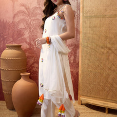 Firozi Shoulder Straps Straight  Kurta With Trouser & Dupatta Kurta Set
