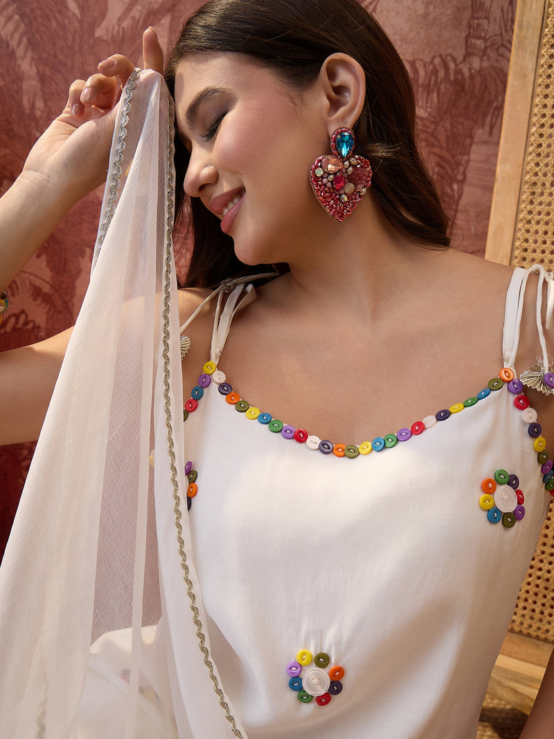 Firozi Shoulder Straps Straight  Kurta With Trouser & Dupatta Kurta Set