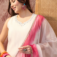 Floral Embroidered Sleevless Kurta With Sharara & Dupatta Kurta Set
