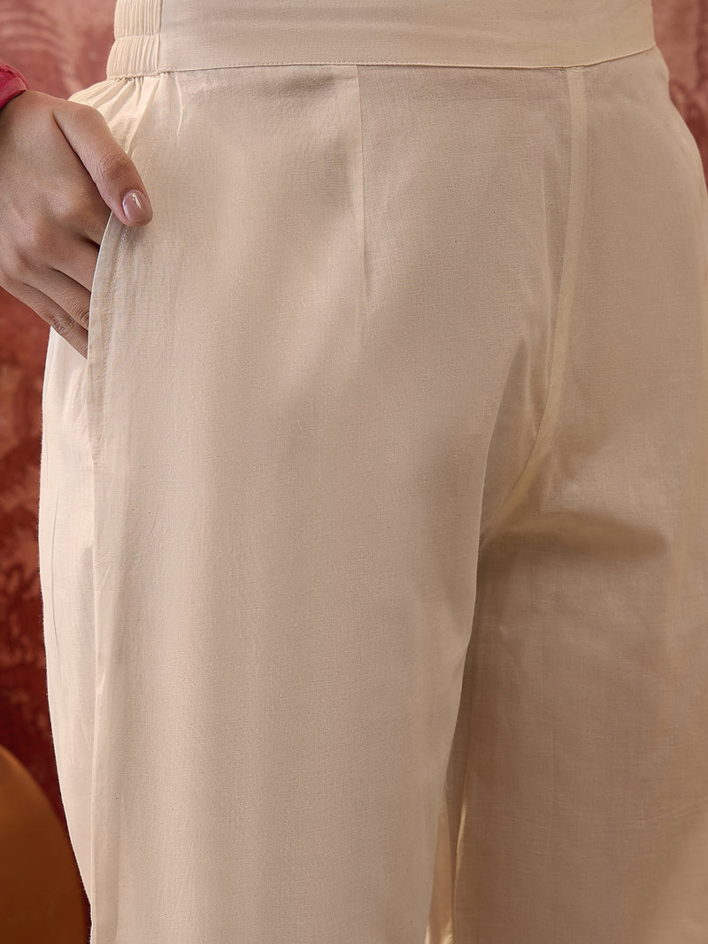 Pure Cotton Embroidered Shoulder Strap Kurta Set with Pant & Dupatta