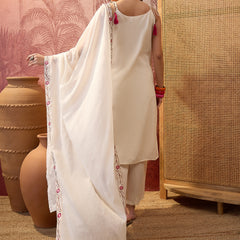 Pure Cotton Embroidered Shoulder Strap Kurta Set with Pant & Dupatta